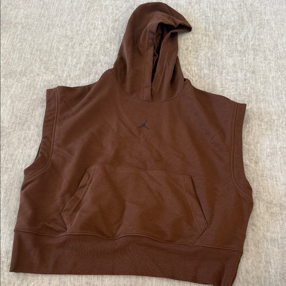 Jordan Jackets & Blazers - Jordan Cropped Sleeveless Hoodie in Chocolate Brown with Black Jumpman